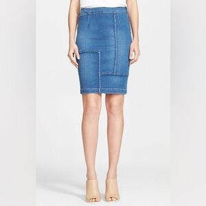 FRAME Le High Panel High Waist Denim Pencil Skirt Blue Patchwork Size 28